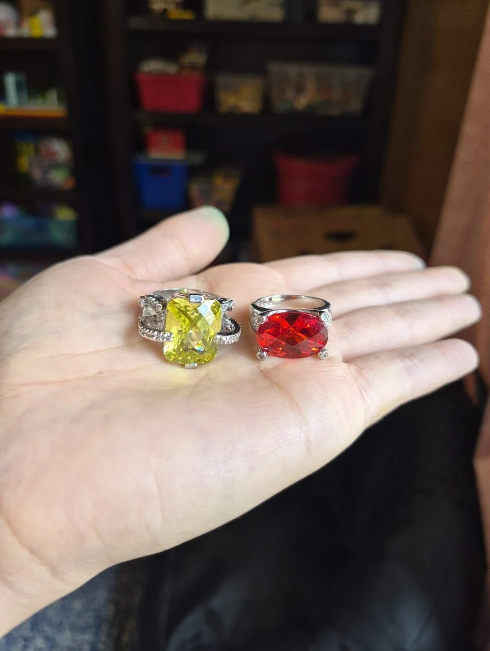 Two-Piece Statement Cocktail Rings — Yellow and Red Gemstones
